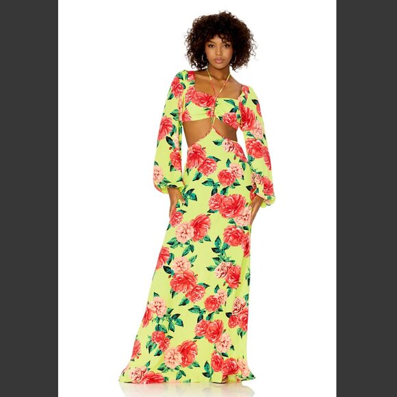 AFRM Dresses & Skirts - NWT AFRM: Bekah Maxi Dress in Lime Rose Garden